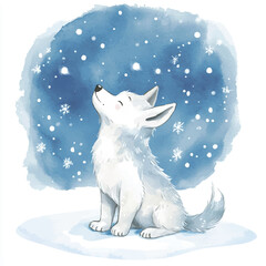 Adorable Winter Puppy Gazing at Falling Snowflakes