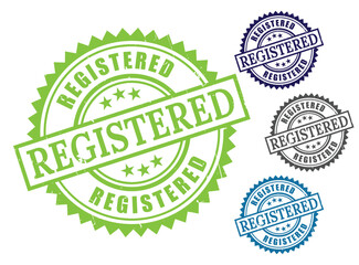 Grunge Rubber Registered Stamp Set, Official Document Approval Vector  