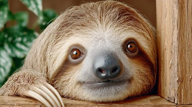 Close-up of a sloth resting peacefully.