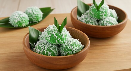 Klepon, also known as onde-onde, is indonesian traditional cake. Klepon is made from glutinous rice flour mixed with pandan juice and filled with liquid brown sugar and formed into small balls