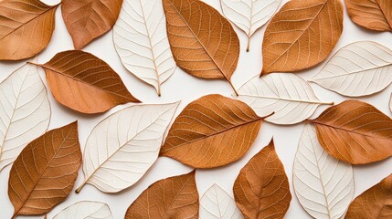 Elegant Bronze and Silver Leaves Pattern on Light Gray Background with Subtle Sparkles