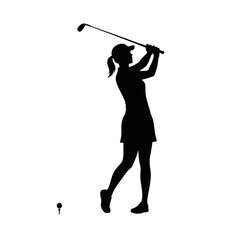 Silhouette of a Lady Golfer: A striking silhouette of a female golfer in mid-swing, the dynamic pose and focused gaze emphasizing the elegance and precision of the sport.