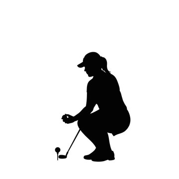 black silhouette golfer preparing to putt clip art preview