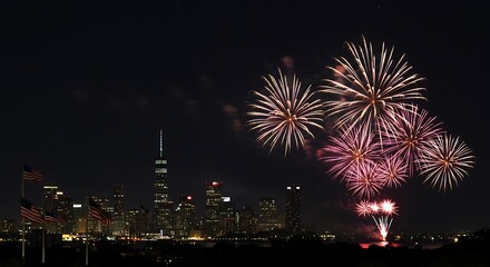 Fototapeta premium Fireworks in the night sky to celebrate 4th july independence days of america