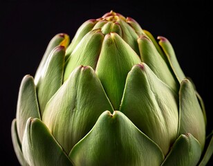 Fototapeta premium closeup overhead shot of a raw artichoke against a black background