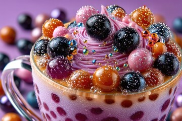 Colorful Bubble Tea with Cream and Tapioca Pearls