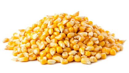 A pile of corn seeds, isolated on a white background.