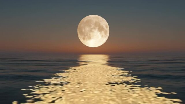 Full Moon Reflection Over Calm Ocean Water at Night
