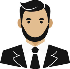 Minimalist flat design businessman portrait on a white background. Professional man in suit, ideal for corporate icon. Stylish cartoon avatar of a male business professional.