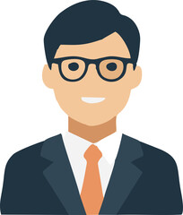 Minimalist flat design businessman portrait on a white background. Professional man in suit, ideal for corporate icon. Stylish cartoon avatar of a male business professional.