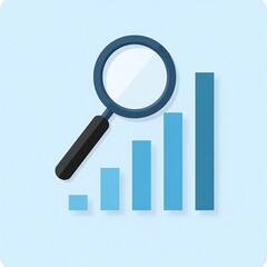 Big Data Bar chart with magnifying glass, flat design, corporate bluegray.