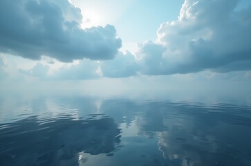 Fototapeta premium Serene Ocean Surface Reflection Sky and Water Serenity ai generated