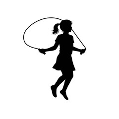 Obraz premium Jump into Activity: A silhouette of a girl gracefully jumps a rope, capturing the spirit of childhood energy and the joy of play.