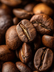 Close up on brown coffee beans