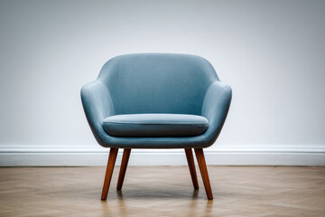 Stylish blue armchair in modern interior design home living room furniture photography minimalist aesthetic front view comfort concept