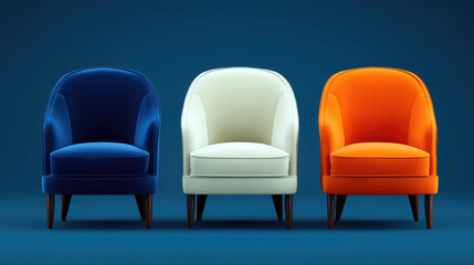 Obraz premium Stylish velvet armchairs showcase modern living room furniture photography interior design eye-level view colorful decor concepts