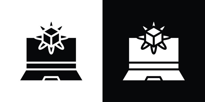 Computer simulation icon. Vector illustration. Silhouette in black color