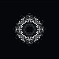 Futuristic White Circular Tech Interface on Black Background

