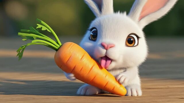 Cute cartoon rabbit holding a carrot