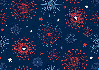 Fototapeta premium Red blue fireworks display stars celebration