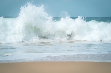 Fototapeta premium Powerful Ocean Wave Crashing on Beach Dynamic Blue Surge ai generated