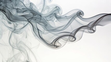 Wispy, flowing black and gray smoke curls and twists gracefully against a white background, creating an abstract, ethereal pattern.