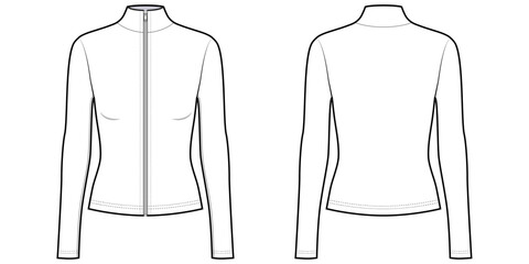 Women's Slim Fit Full Zip Athletic Jacket- Front and Back View- Flat Vector Illustration-CAD Mock-up 