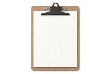 Blank white paper mounted on transparent clipboard, presenting empty workspace for professional graphic design mockup