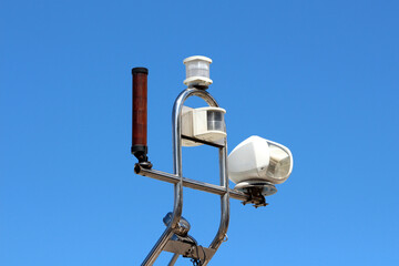 A stainless-steel navigation mast is equipped with an all-round white light, a powerful spotlight,...