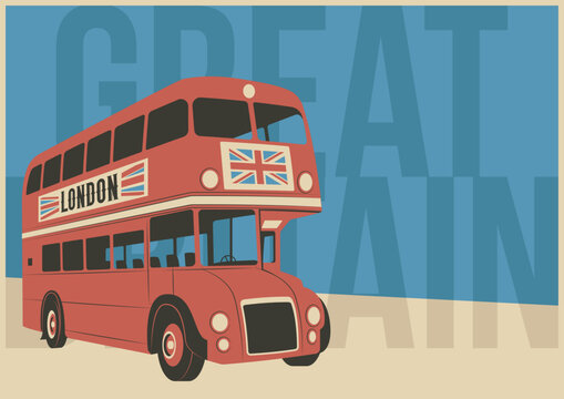 London Main Attration Illustration. London's Red Bus, Vector Template for Touristic Posters, Covers, Illustrations
