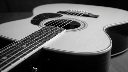 Closeup of an acoustic guitar with strings and frets png