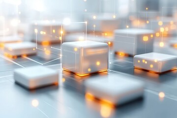 Economy block tax concept. Abstract digital blocks with glowing elements on a blurred background.