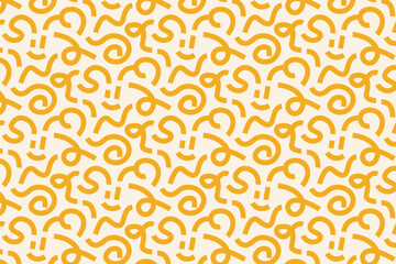 Seamless yellow doodle pattern with curved lines and playful shapes. Hand-drawn abstract background for branding and surface design