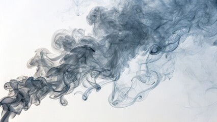 Fototapeta premium Wisps of dark smoke curl and swirl gracefully against a white background, creating an abstract, ethereal pattern.