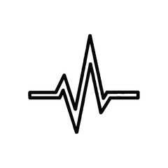 A simple black and white graphic depicting a heart rate or sound wave.