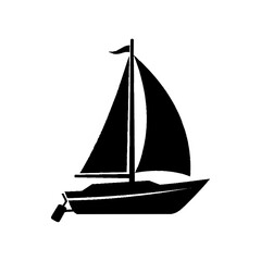 Fototapeta premium Silhouette of a sailboat, showing hull, sail, and rudder.