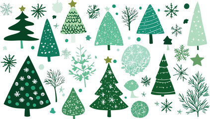 Christmas Trees and Snowflakes Seamless Border in Shades of Green