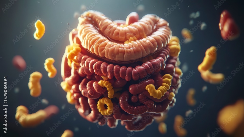 Wall mural 3d render of a complex, bio-organic structure with intricate, interconnected tubes and small particl