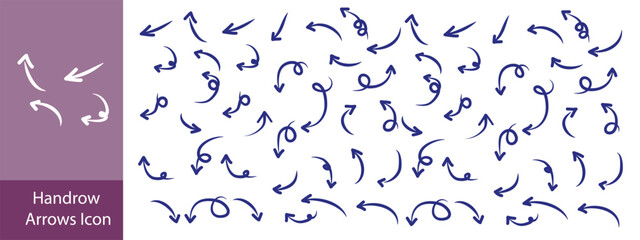 Hand drawn arrow vector icons set. Sketch arrow design for business plan and education. Set of arrows black icons. Circle arrows, rotate arrow, redo process symbol.