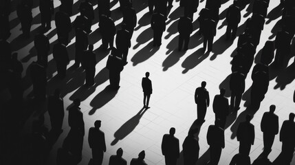 Solitary figure amidst a crowd