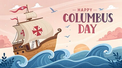 Happy Columbus Day: A Ship Sailing on the Ocean Waves