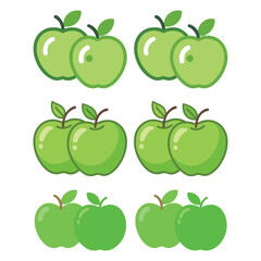 Set of green apples with leaves