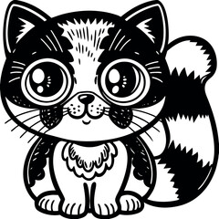 Adorable black and white kawaii cat with big expressive eyes