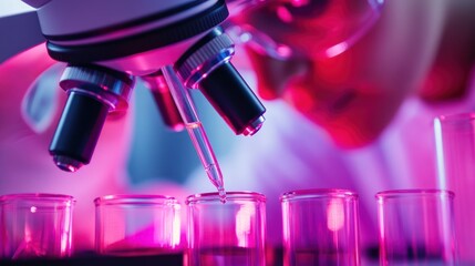 Scientist using microscope and pipette