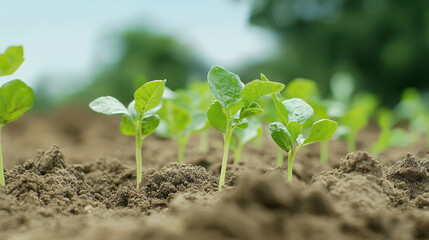Fresh green seedlings emerging from rich soil, symbolizing growth and new beginnings in agriculture and nature