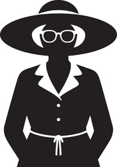 Elegant woman wearing wide brim hat and glasses silhouette black