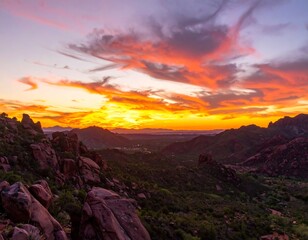 Dramatic sunset over rocky landscape