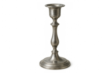 Classic candlestick made of pewter, isolated on transparent background, ready for your design projects