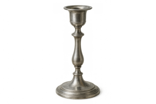 Classic candlestick made of pewter, isolated on transparent background, ready for your design projects