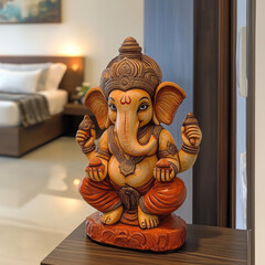 Lord ganesh sculpture in glass window room